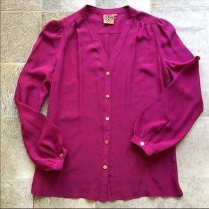 Tory Burch Button Down Pink purple Silk Blouse